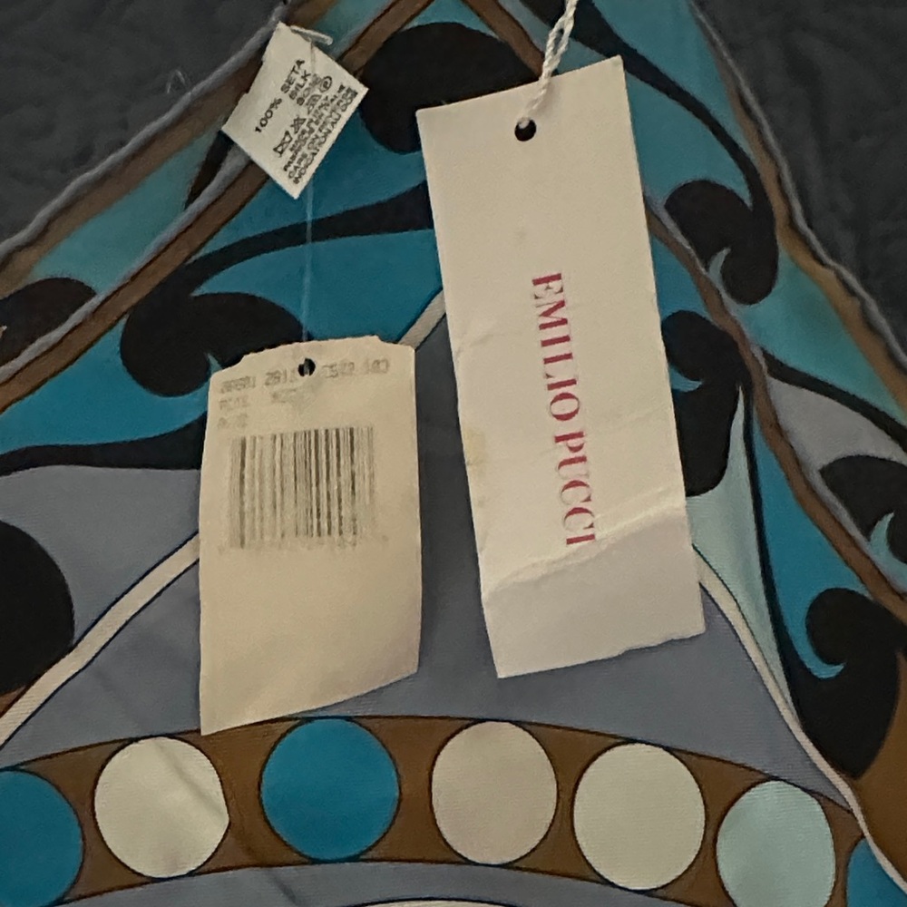 🆕Emilio Pucci Blue, Turquoise & Brown Swirl Print Silk Scarf - Picture 15 of 16